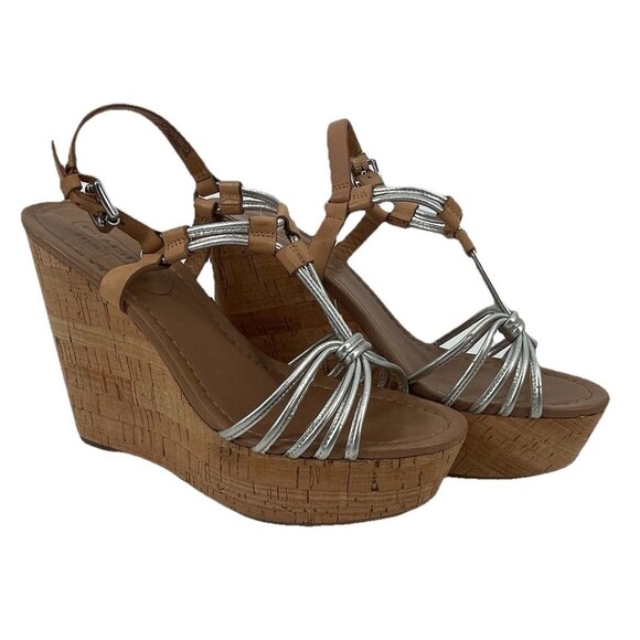 Coach Georgiana Womens Wedge Sandal Metallic Strappy Leather Platform Cork 6.5 - Picture 1 of 14